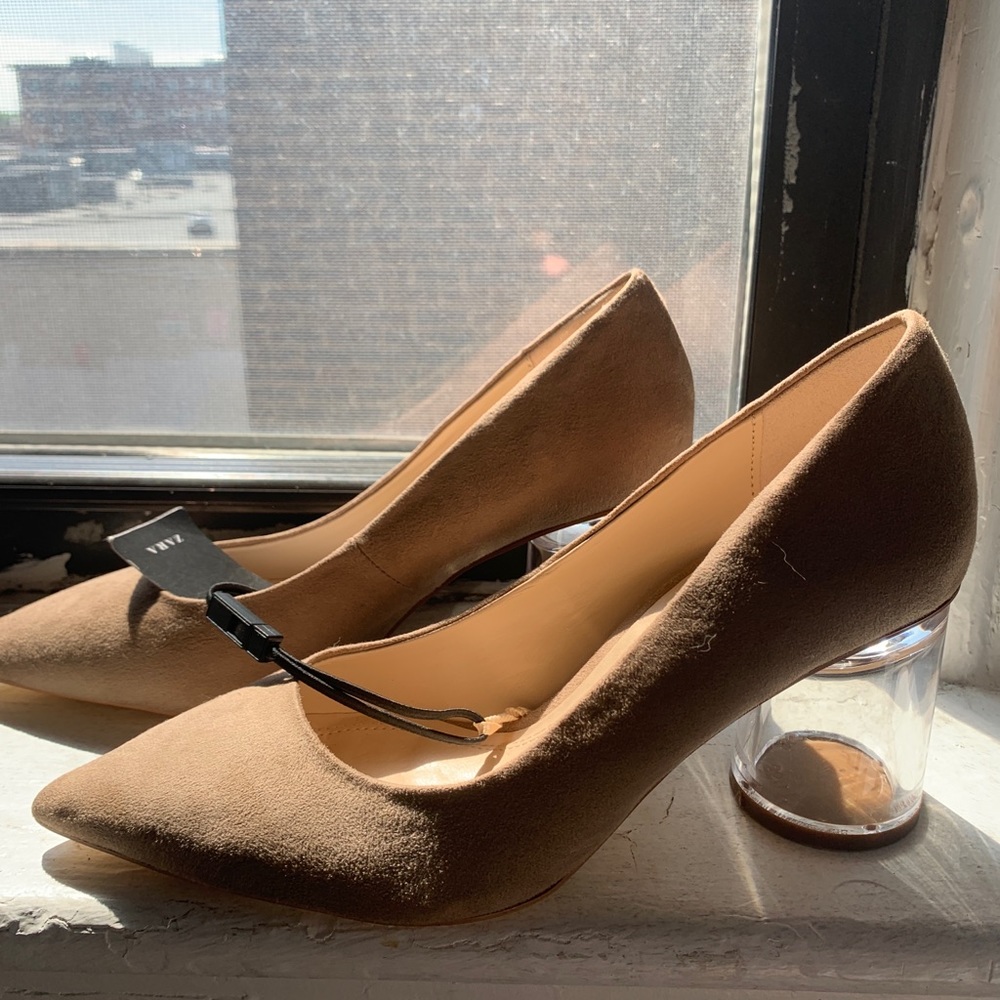 ZARA TAN SUEDE HEELS! BRAND NEW SIZE 6